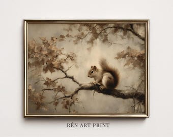 Vintage Squirrel Painting | Rustic Fall Woodland Animal Wall Art (Digital Download)