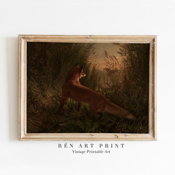 Fox Painting Printable Wall Art | Vintage Animal Print | Fox Print Digital Download | Antique Painting | Rustic Wall Decor | Vintage Print