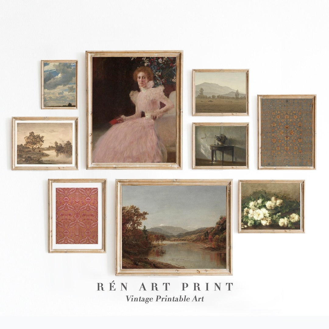 Vintage Gallery Wall Set of 9 Prints Neutral Gallery Wall Set Victorian