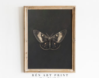 Vintage Moth Art Print | Dark Gothic Insect Painting (Digital Download)