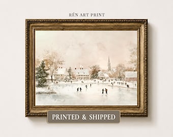 Vintage Ice Skating Winter Print | Neutral Christmas Wall Art (Printed & Shipped)
