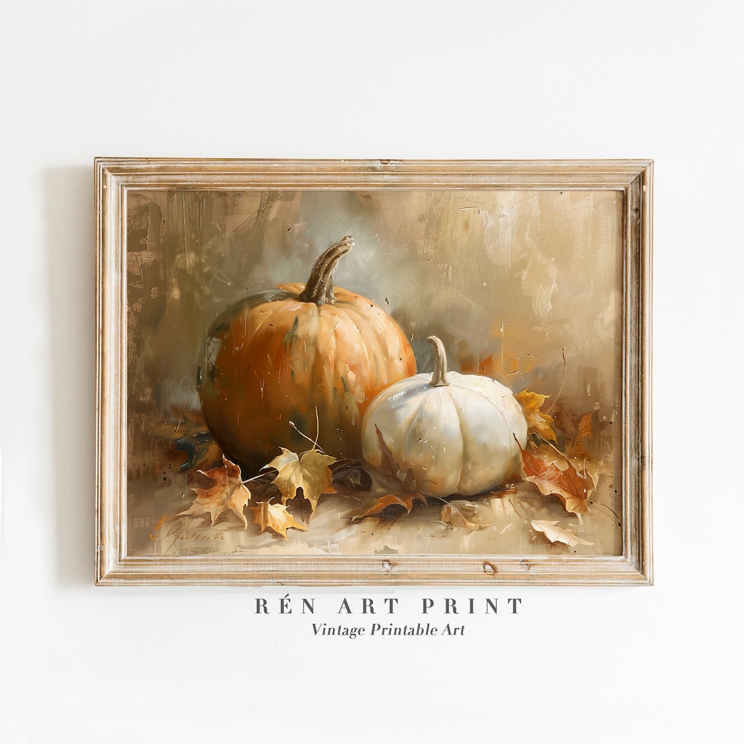 Vintage Pumpkin Painting Art Print | Rustic Autumn Decor (digital ...