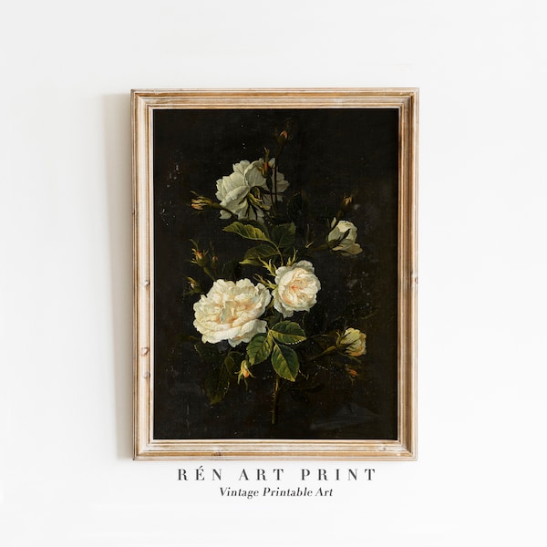 Moody Floral Wall Art | Digital Download | Dark Academia Print | Antique Moody Oil Painting | Vintage Flower Painting | Dark Botanical Print