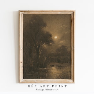 Moody Landscape Painting | Dark Wall Art | Vintage Night Painting | Moody Wall Art | Landscape Painting DIGITAL Print | Moody Printable Art