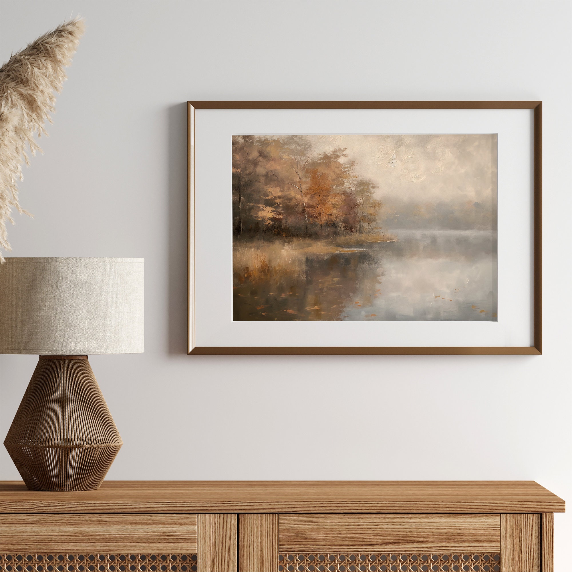 Vintage Autumn Lake Painting | Muted Landscape Printable Wall Art ...