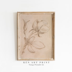 Antique Rose Drawing | Vintage Botanical Sketch Printable Art | Neutral Wall Decor | Study of Rosses Print | Flower Sketch Digital Download