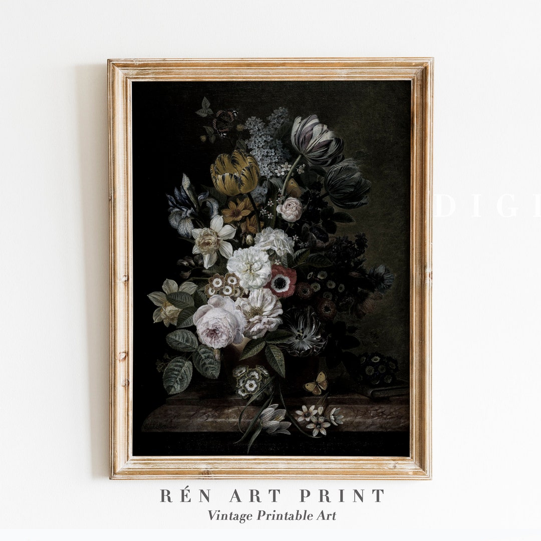 Vintage Floral Painting Print | Moody Botanical Wall Art (digital ...