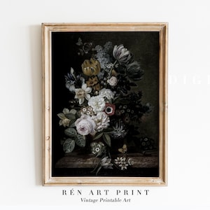 Pintura de flores cambiantes arte de pared imprimible / arte de pared floral vintage / impresión digital antigua / arte de pared rústico / pintura al óleo botánica cambiante