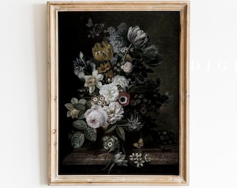Vintage Floral Painting Print | Moody Botanical Wall Art (Digital Download)