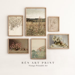 Antique Spring Gallery Wall Art Printable | French Country Prints | Vintage Floral Prints | Landscape Painting | Farmhouse Gallery Wall Set