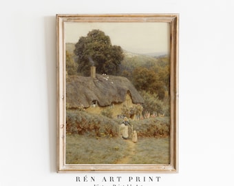 Vintage Cottagecore Art Print | Spring Landscape Painting (Digital Download)