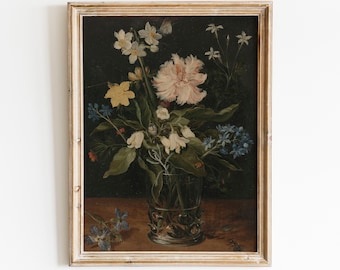 Stämningsfullt blomtryck: Vintageblommålning, Dark Academia (digital nedladdning)