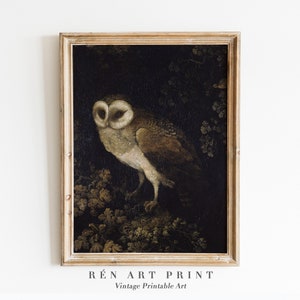 Antique Owl Painting | Dark Academia PRINTABLE Wall Art | Moody Rustic Bird Print | Vintage Animal Wall Art | Dark Art Digital Download