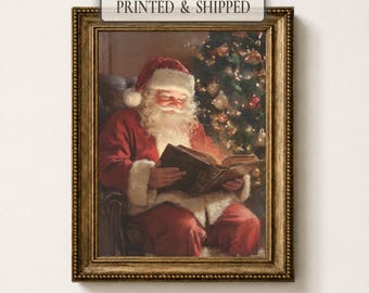 Vintage Santa Reading Book Print | Cozy Christmas Wall Art (Printed & Shipped)