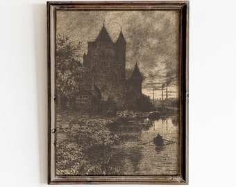 Vintage Gothic Landscape Art Print | Dark Academia Wall Decor (Digital Download)