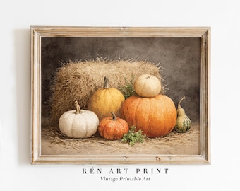 Antique Pumpkin Painting | Farmhouse Autumn Wall Art (Digital Download)
