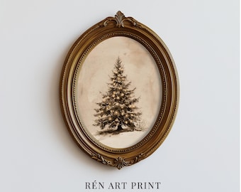 Vintage Christmas Tree Print: Neutral Holiday Decor (Digital Download)