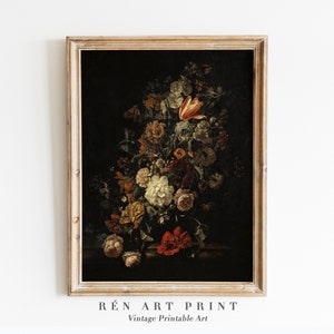 Dunkle Blumen Malerei druckbare Kunst | Stimmungsvolle Blumenwandkunst | Dark Academia Druck | Stimmungsvolle viktorianische Malerei Wandkunst | Antiker Druck
