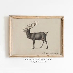 Impressão de rena vintage | Arte de parede rústica de Natal para impressão | Impressão de animal antiga | Arte de parede de Natal para berçário | Impressão de inverno para quarto de criança
