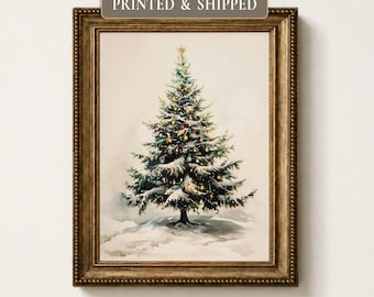 Vintage Christmas Tree Painting | Rustic Winter Wall Art (Printed & Shipped)