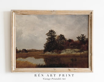 Vintage Fall Landscape Painting | Rustic Autumn Print (Digital Download)