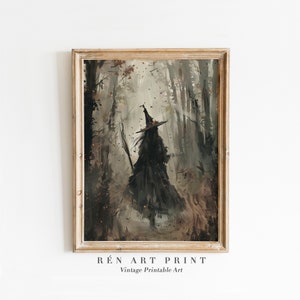Vintage Witchy Print | Witchy Halloween Printable Wall Art | Dark Gothic Wall Art | Witch in Forest Wall Art | Antique Halloween Decor