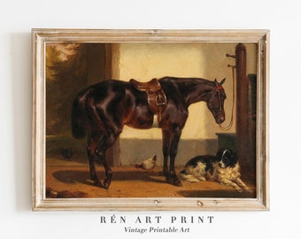 Vintage Horse Painting Printable Wall Art | Farmhouse Wall Decor | Antique Equestrian Print | Farm Animal Digital Print | Nursery Wall Art