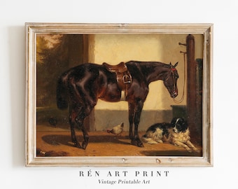 Vintage Horse & Dog Painting | Antique Equestrian Art (Digital Print)