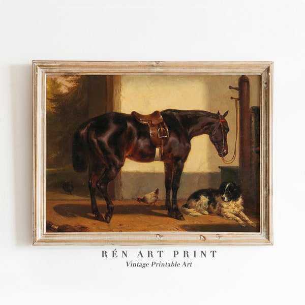 Vintage Horse Painting Printable Wall Art | Farmhouse Wall Decor | Antique Equestrian Print | Farm Animal Digital Print | Nursery Wall Art