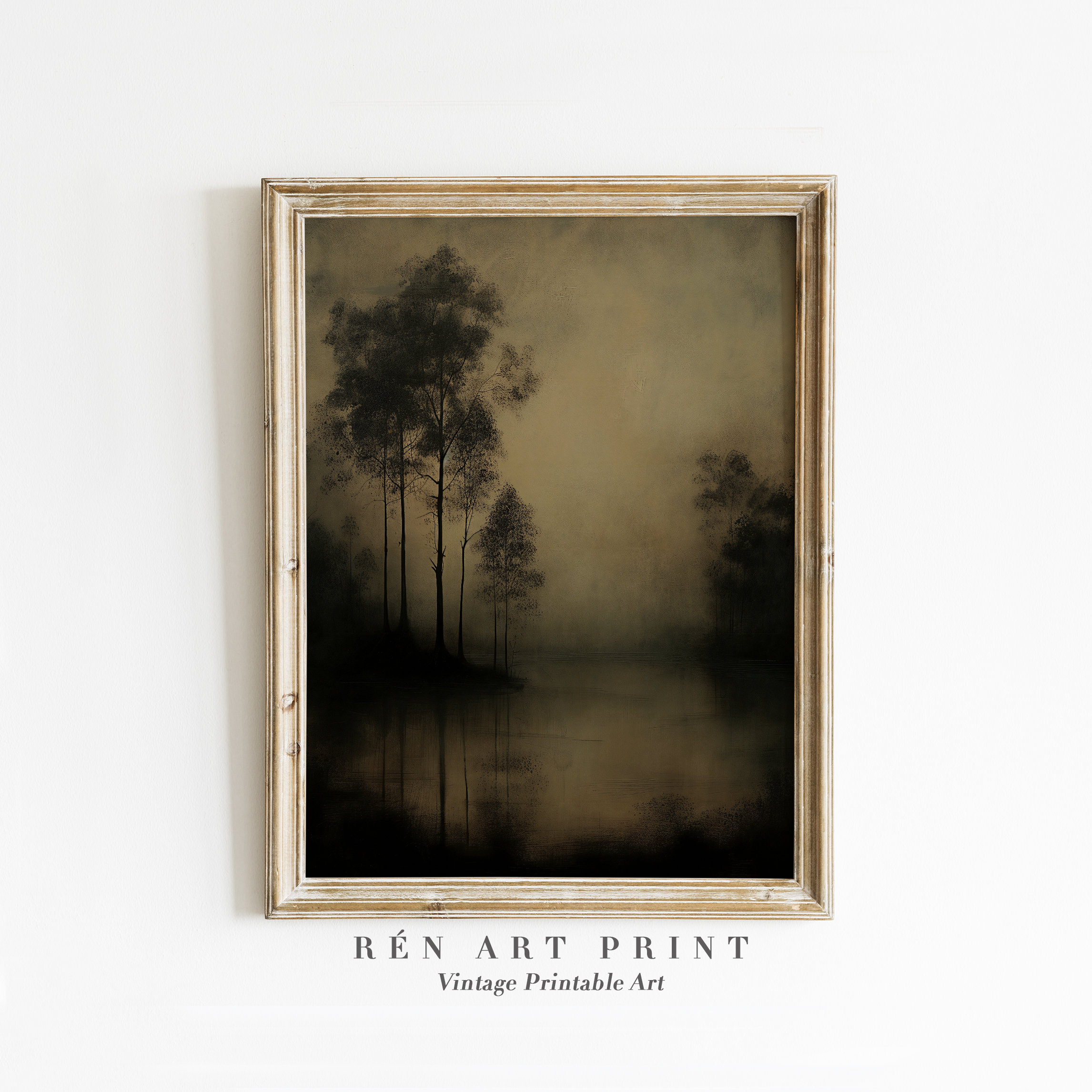Moody Landscape Printable Wall Art | Dark Rustic Art Print | Vintage Fall Night Wall Art | Countryside Wall Decor | Muted Nature Painting