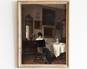 Vintage Woman Portrait Print | Moody Oil Painting (Digital Download)