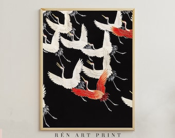 Japanese Crane Art | Antique Japanese Wall Art | Japanese Woodblock Print | Asian Printable Wall Art | Vintage Birds Digital Download