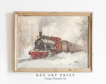 Vintage Christmas Train Print | Winter Farmhouse Wall Art (Digital Download)