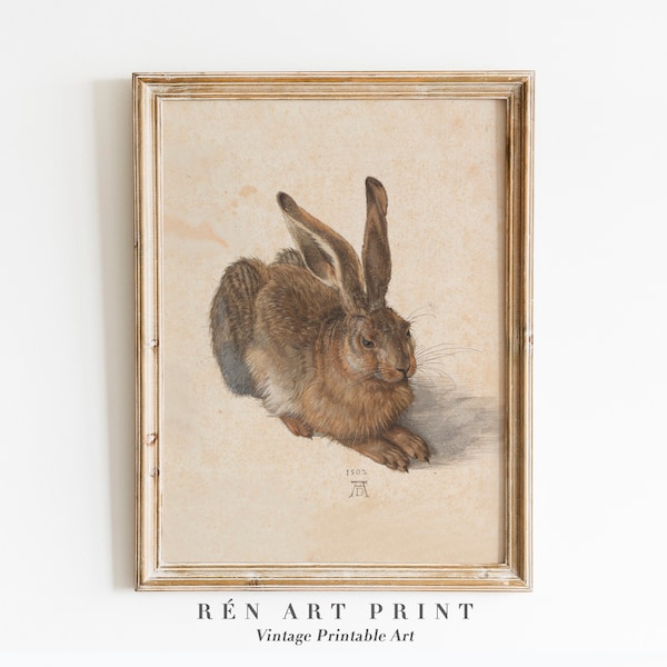Vintage Rabbit Painting Printable Wall Art | Easter Wall Art | Antique Bunny Print | Rustic Animal Digital Download | Nursery Wall Art