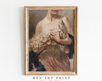 Vintage Woman Portrait Print | Lady with Daisies (Digital Download)