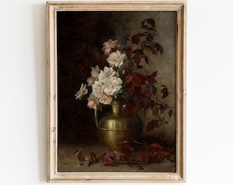 Pintura de flores cambiantes / Arte de pared imprimible / Arte de pared floral vintage / Impresión de arte antiguo / Arte de pared de granja / Pintura al óleo botánica cambiante