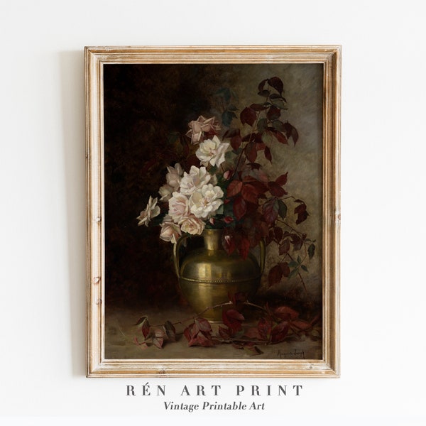 Moody Floral Oil Painting: Vintage Flower Art Print (Digital Download)