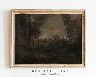 Antique Night Landscape Oil Painting Print | Dark Cottagecore Decor (Digital Download)