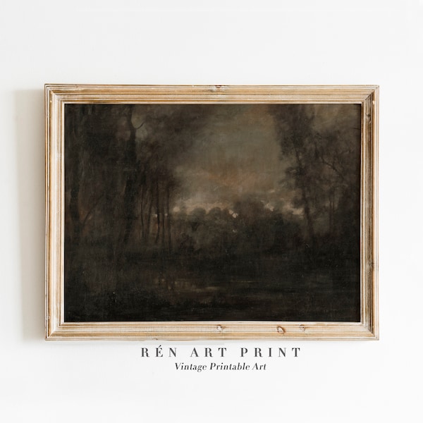 Moody Landscape Painting Printable Wall Art | Antique Night Print | Dark Oil Painting | Vintage Moody Digital Print | Dark Cottagecore Decor