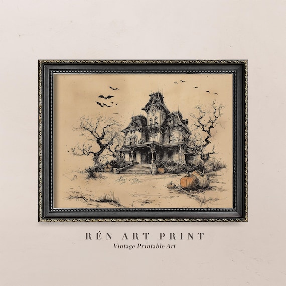 Vintage Haunted House Print | Gothic Halloween Wall Art (Digital Download)