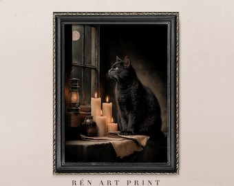 Vintage Black Cat Halloween Print | Gothic Witchy Wall Art (Digital Download)