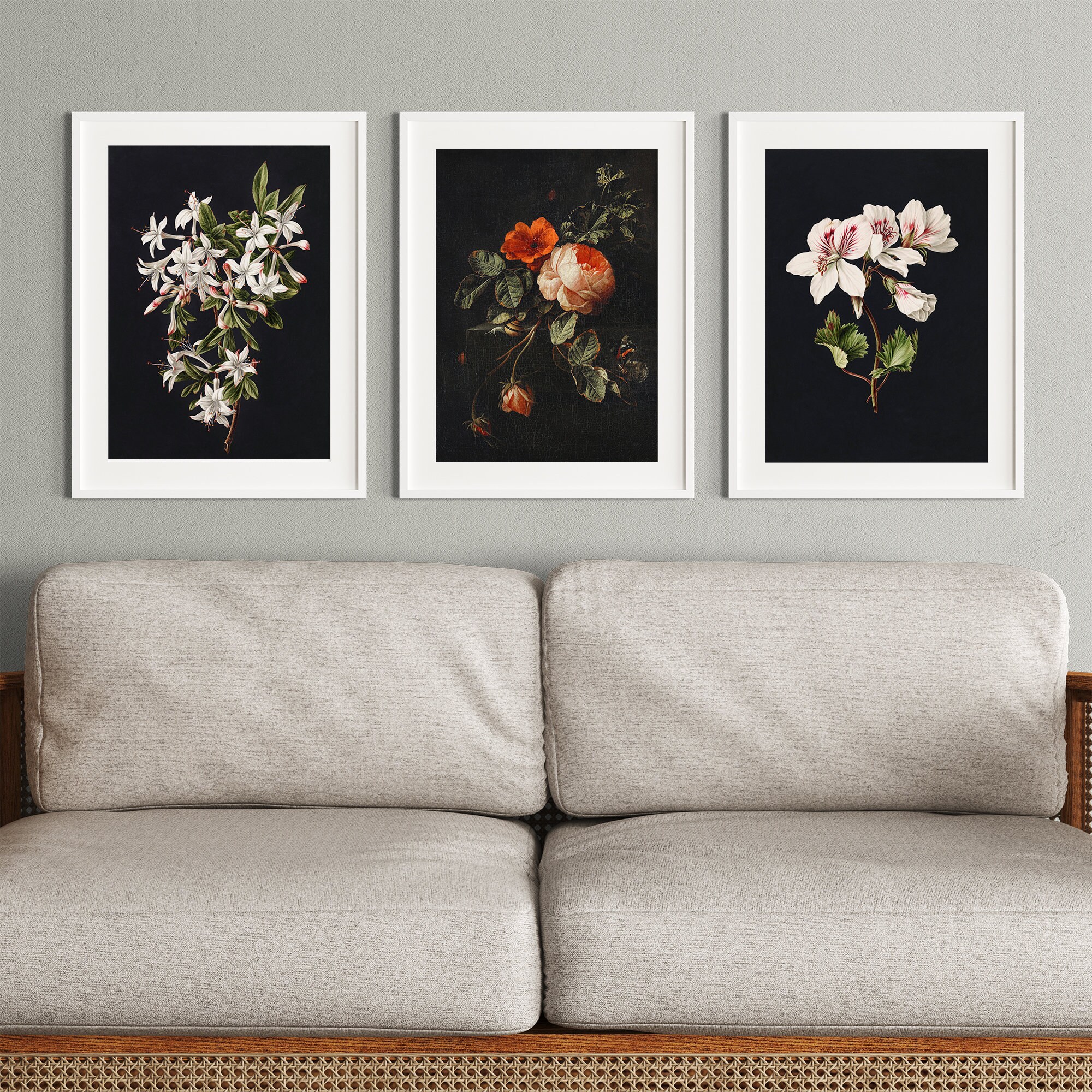 Dark Floral Botanical Print Set | Moody Academia Wall Art (digital ...