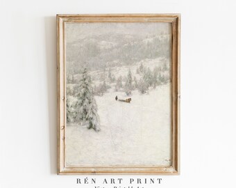 Antique Winter Landscape Painting | Vintage Printable Wall Art (Digital Download)