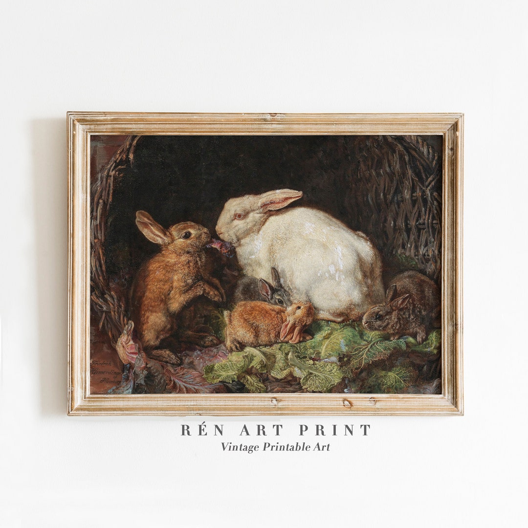 German Artist Rabbit Antique Rabbit Painting | Vintage Hare Family Art (digital Download) - Etsy