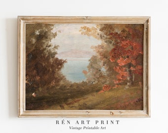 Vintage Herbst Landschaft Gemälde | Druckbare Kunst im Landhausstil (Digitaler Download)