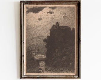 Vintage kasteelprint | Moody gotische muurkunst (digitale download)