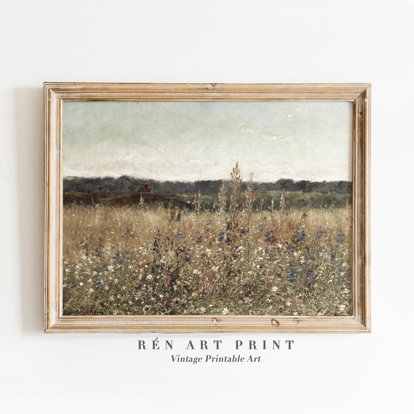 Vintage Landscape Painting Printable Wall Art | French Country Wall Decor | Wildflower Field Oil Painting | Spring Landscape Antique Print