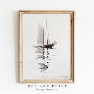 Vintage Watercolor Sailboat Digital Print | Antique Nursery Wall Art | Minimalist PRINTABLE Download