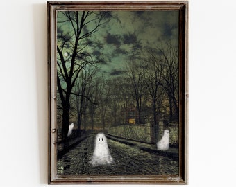 Vintage Halloween Ghost Print | Moody Autumn Wall Art (Digital Download)