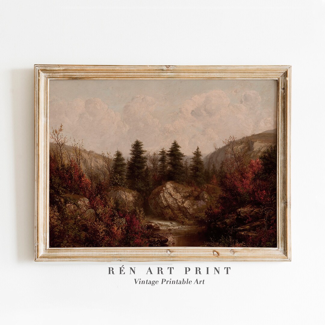 Vintage Fall Painting Printable Art Rustic Wall Decor Autumn Landscape ...